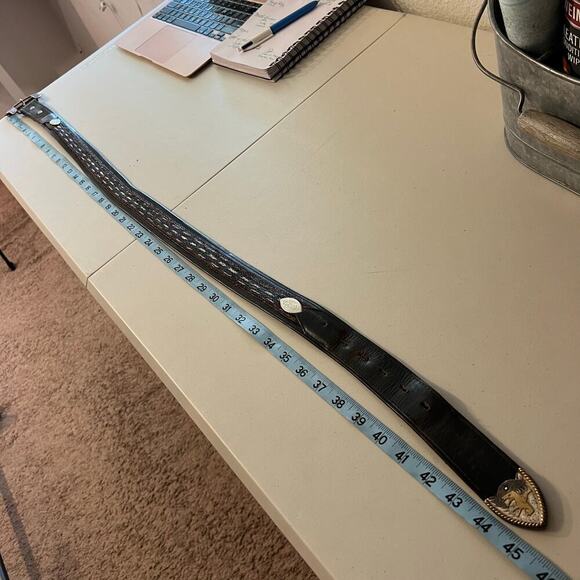 Vintage 90s Genuine Leather USA Made Studded Weaved Woven Size L - Picture 14 of 16